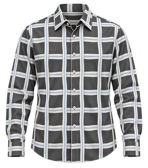 1OVER Ribbon Path Check Shirt — Charcoal Gray