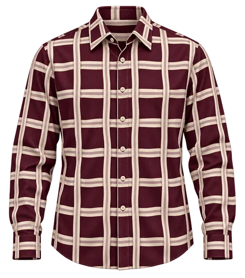 1OVER Ribbon Path Check Shirt — Burgundy
