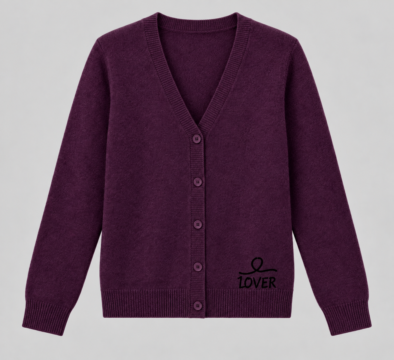 1OVER V-Neck Cardigan — Aubergine