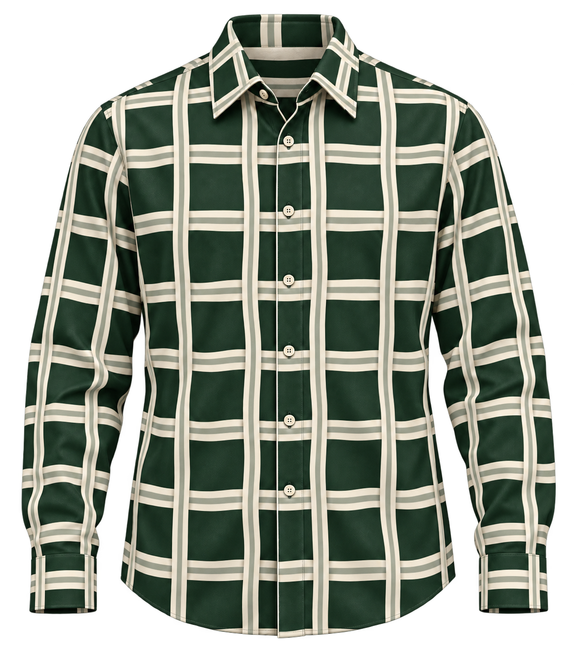 1OVER Ribbon Path Check Shirt — Forest Green