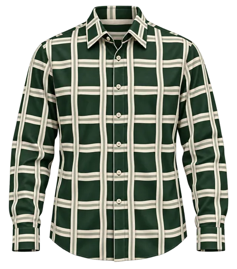 1OVER Ribbon Path Check Shirt — Forest Green