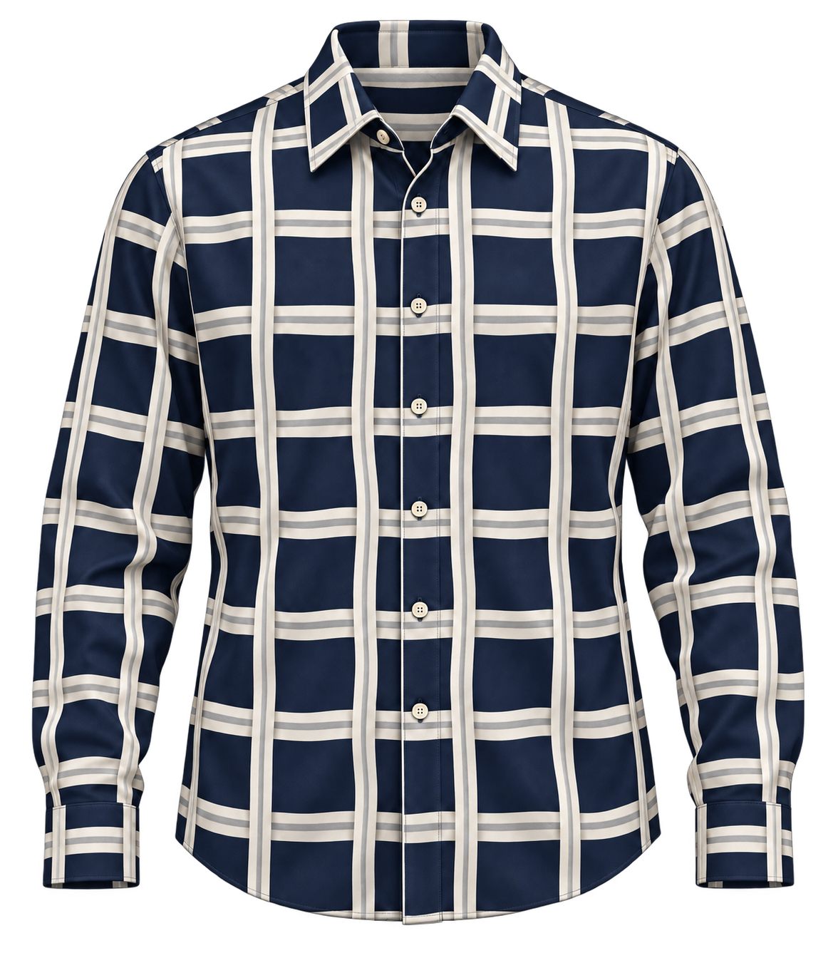 1OVER Ribbon Path Check Shirt — Navy