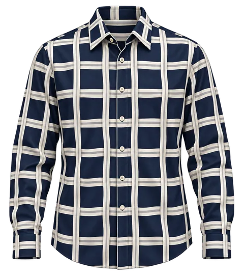 1OVER Ribbon Path Check Shirt — Navy