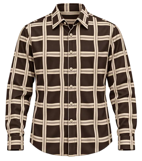 1OVER Ribbon Path Check Shirt — Espresso Brown